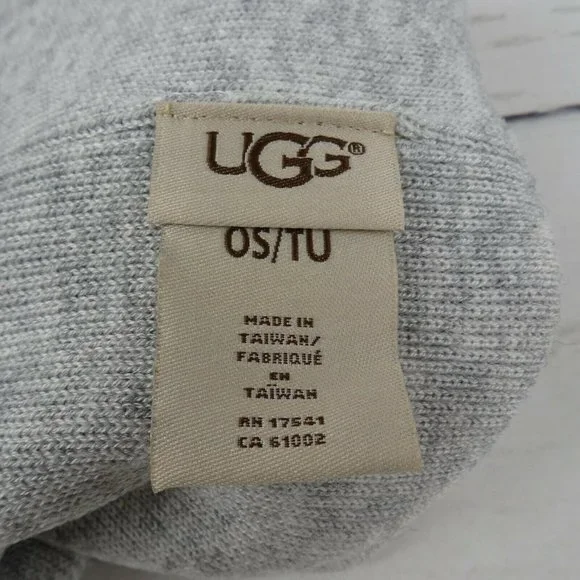 New UGG Solid Folded Cuff Beanie Women's Men's Unisex Wool-Blend Logo OS Gray - Picture 6 of 9